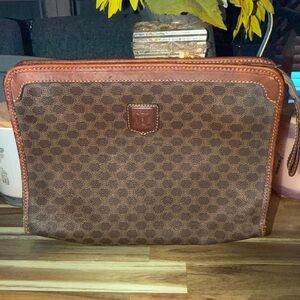 Vintage Celine Brown Patterned Clutch authentic